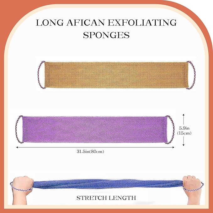 3 Pieces African Net Sponge with Handles Long African Exfoliating Net Washcloth Bath Sponge Net Cloth Wash Net Body Back Scrubber for Shower Loofah