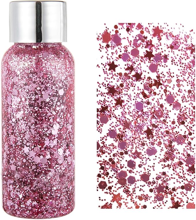 MEICOLY Pink Face Glitter,Pink Body Glitter,Sparkly Hair Glitter,Singer Concerts Lover Heart Chunky Glitter,Glitter Makeup,Mermaid Glitter Face Paint