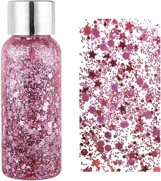 MEICOLY Pink Face Glitter,Pink Body Glitter,Sparkly Hair Glitter,Singer Concerts Lover Heart Chunky Glitter,Glitter Makeup,Mermaid Glitter Face Paint