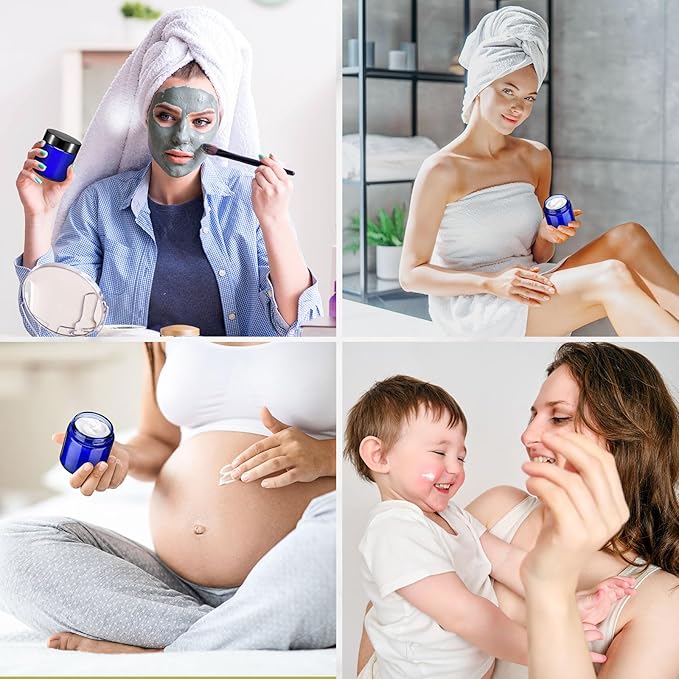 Norme 96 Pcs 4 oz Glass Jars with Lids Leakproof Round Airtight Empty Cosmetic Jars with Inner Liners Lid for Storing Lotions Powder Ointments Candle Making Tins (Black,Blue)