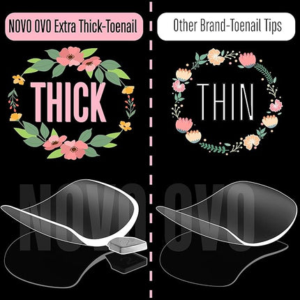 NOVO OVO Sculpted Toe Nail Tips Long Thick Tapered Square Press on, Extra Wide Soak off Soft Gel False Toenail Extension, Pre-applied Tip Primer & Base Coat, Full Cover Acrylic DIY x 15 Sizes 240 pcs