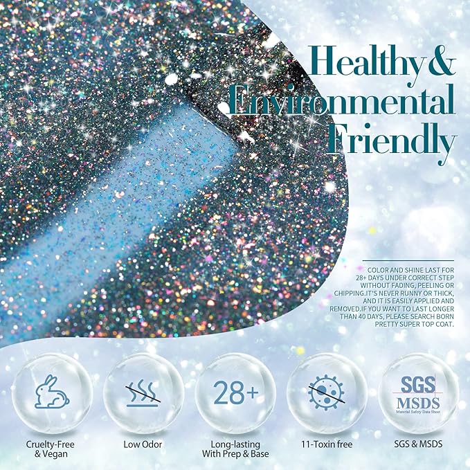 Born Pretty Reflective Glitter Gel Nail Polish Shimmer Sequins Sparkly Shiny Disco DJ Glitter Sequins Nail Polish 6PCS 7ML