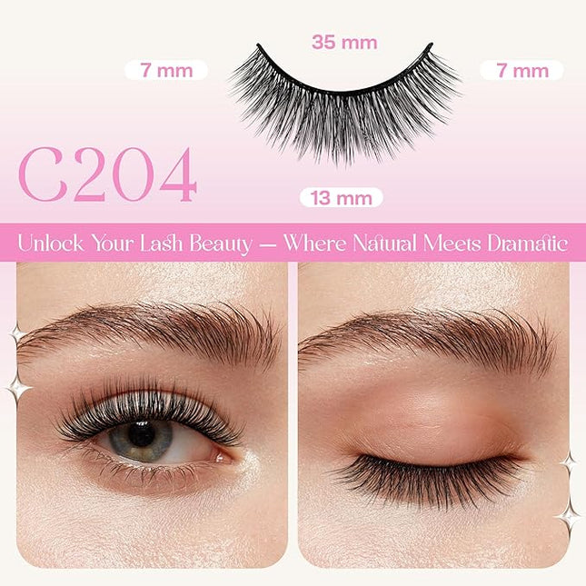 CALAILIS Self Adhesive Eyelashes 5 Pairs Natural Look Press On Lashes No Glue Need Eyelashes Reusable Wispy Self-adhesive False Lashes with Replacement Adhesive Strips (C204)