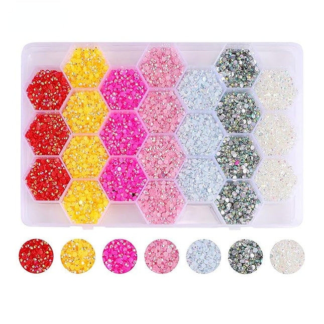 24 Gird Jelly AB Crystals Resin Nail Beauty DIY Jewelry Accessories Rainbow AB Resin Flatback Rhinestones Kit, Jelly Rhinestones Mixed Color Round Shape for Nail Crafts Tumbler (B-4mm)