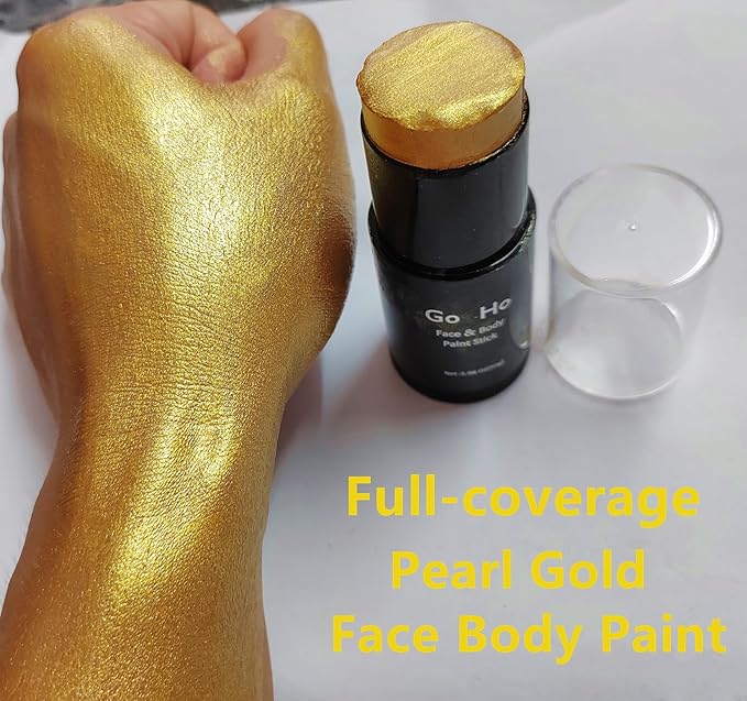 Go Ho Cream-Blendable Gold Face Paint (1.06 oz),Waterproof Gold Face Paint Stick for Halloween Cosplay Zombie Vampire Skeleton Clown SFX Makeup,Gold Eye Black Stick