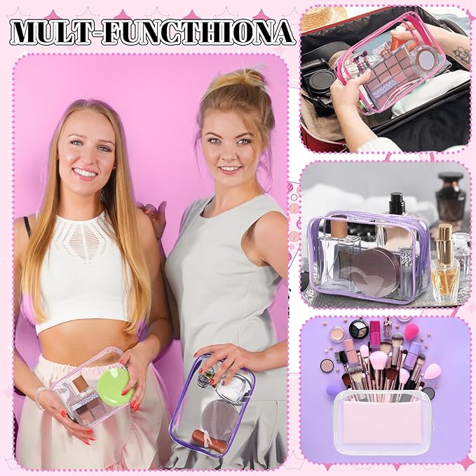 15 Pcs Pink and Purple Clear Makeup Bag with Zipper PVC Toiletry Bag Portable Waterproof Make up Pouches Clear Makeup Case Organizer for Women Travel Toiletries Bathroom Organizing