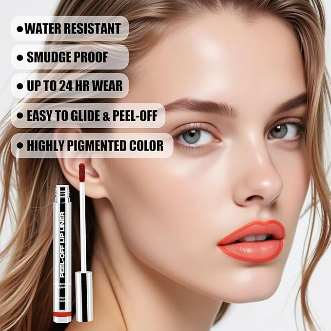 Peel Off Lip Liner Stain, Long Lasting Matte Lip Tattoo Makeup, Smudge-Proof, Highly Pigmented Color, Transfer-Proof, Waterproof, Suitable for All Skin Types, Burnt Red