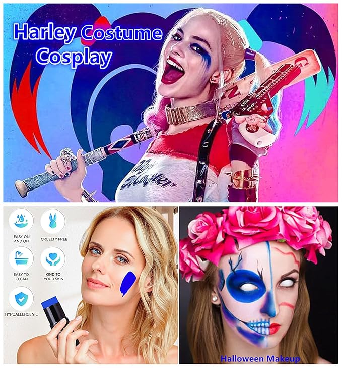 Go Ho Royal Blue Face Body Paint Stick,Easily Washable Formula Face Paint Stick,Non-toxic Full-coverage Cream Blue Body Paint for Halloween Cosplay SFX Mystique Smurf Clown Makeup