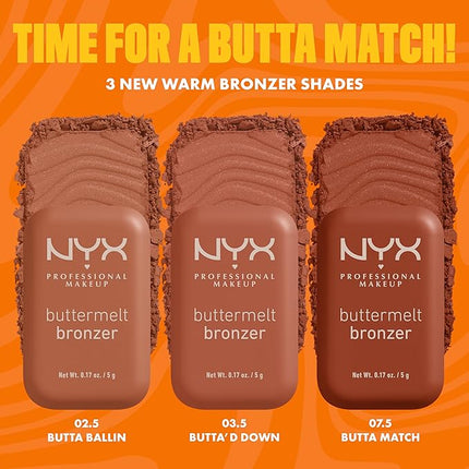 NYX PROFESSIONAL MAKEUP Matte Buttermelt Bronzer, Longwear Face Makeup with Up to 12 Hours of Wear, Vegan Formula - Do Butta (Deep Golden)