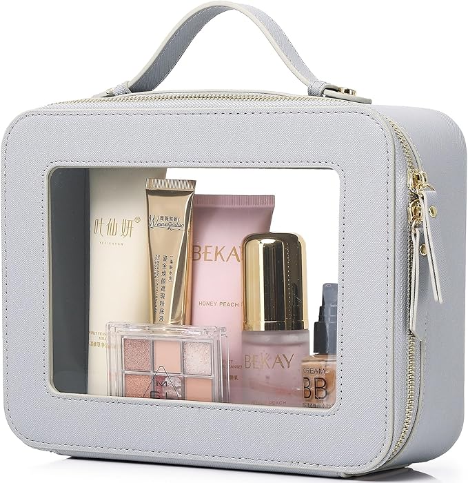 Pinkmik Clear Makeup Bag Waterproof Travel Case for Cosmetics and Toiletries Women's Makeup Organizer and Car Bag with Zipper (Gray, L)