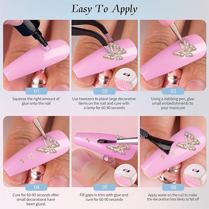 Artdone Nail Art Studs Kit, 3D Gold Cross Nail Charms and Diamond Butterfly Gems Bulk Nail Jewels Shiny Star and Moon for DIY Professional Manicures Decoration