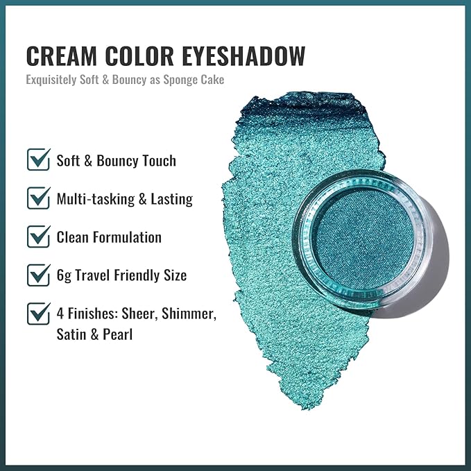 Oulac Teal Eyeshadow Green Glitter Eyeshadow Highly Pigmented Eye Shadow Waterproof & Long Lasting for Women with Moisturizing Formula. Multi-use for Highlighter. 6g (14)