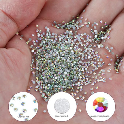 3000Pcs Crystal Ab Crystal Rhinestones,Glass Flatback Rhinestones Mini Gemstones for Nail Face Makeup Art Crafts Clothes Decoration -(SS8,2.4mm,Crystal Ab)