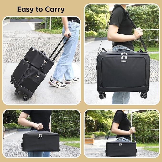 Rolling Makeup Bag Professional Makeup Artist Bags 2 in 1 Cosmetics Case Extra Large Trolley Travel Case with 360° Swivel Wheels and Adjustable Dividers