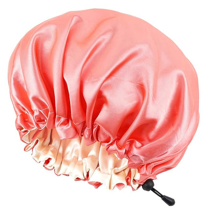 CHORHA Satin Sleep Cap, Double-Sided Adjustable Bonnet (Coral)