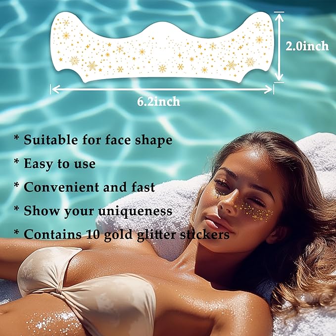 10 Pcs Makeup Patches, Glitter Freckles, Waterproof Face Glitter Speckles, Temporary Face Freckles For Women (Golden Snowflake)