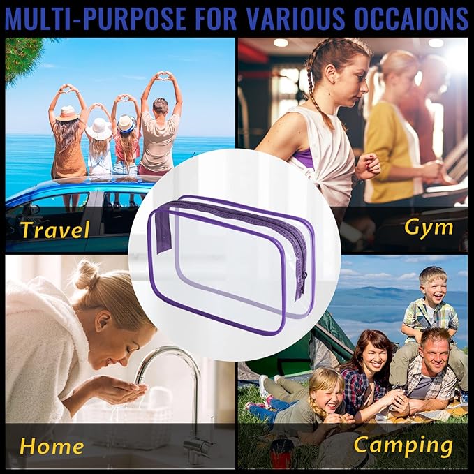 16 Pieces Clear Makeup Bag PVC Zippered Clear Toiletry Carry Pouch Portable Cosmetics Bag Waterproof Makeup Bag Vinyl Plastic Organizer Case for Travel Vacation Bathroom (Purple-M)