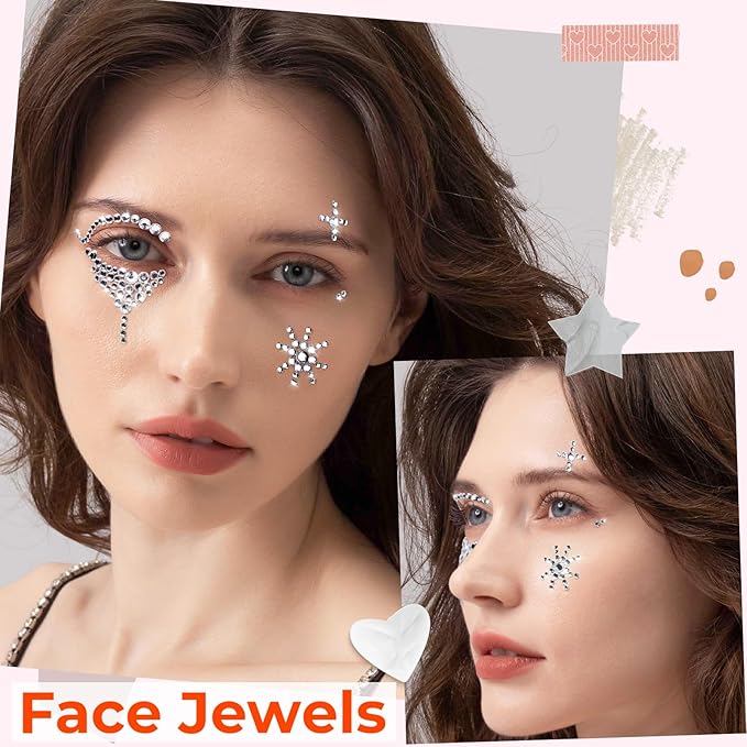YGDZ Face Gems, Face Rhinestones Star Heart Self Adhesive Hair Gems, Festival Jewels Stickers Stick on, Rave Accessories, Face Jewels for Kids, Women
