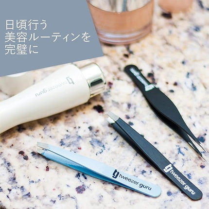 Tweezer Guru Ingrown Hair Tweezers - Pointed Precision Tweezers for Eyebrows & Ingrown Hair Removal - Blackhead and Splinter Tweezer with Sharp Needle Nose Point (2 Piece Set, Pink (Point+Slant))