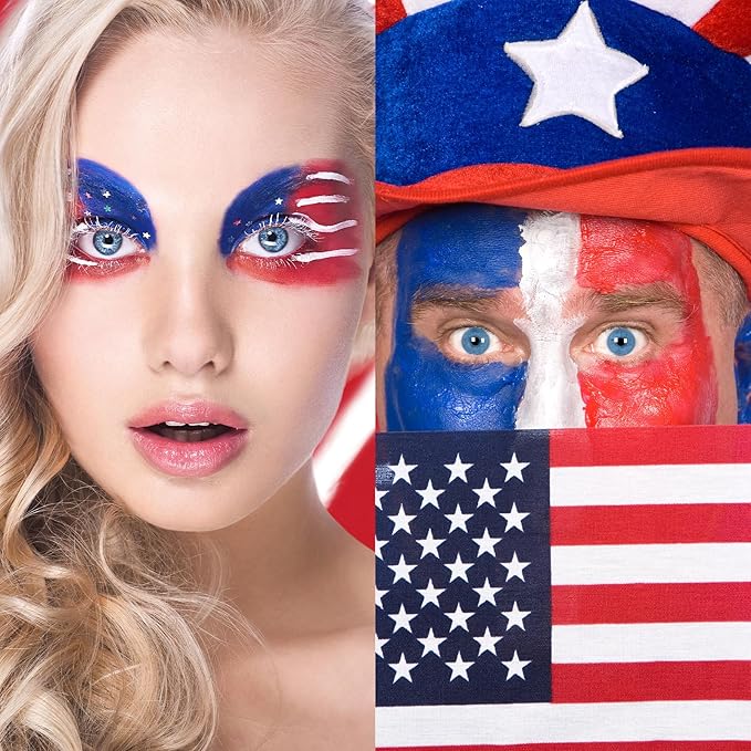 Red & Blue & White Face Body Paint Stick, White Foundation Makeup, Usa Themed Accessories Flag Color, Professional Halloween Face Makeup Kit for Clown Vampire Joker Costume
