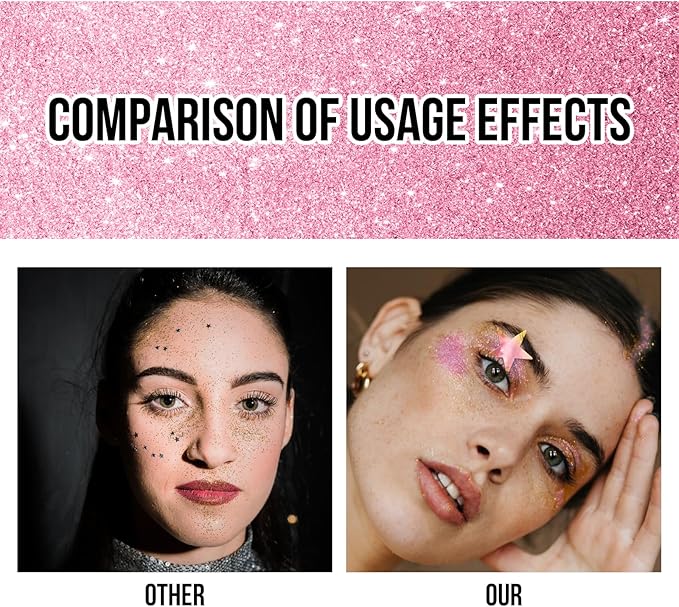 Brzeaf Pink Glitter Stick, Not Greasy & Long Lasting, Halloween Face Glitter Gel, Chunky Glitter for Face/Body/Hair/Eyes/Lip, Singer Concert Music Rave Festival, Glitter Stick Makeup for Women Men