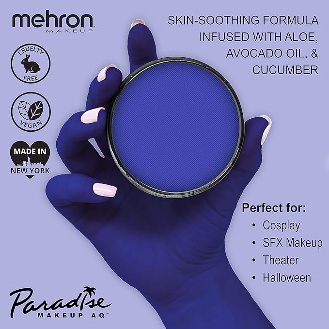 Mehron Makeup Paradise Makeup AQ Pro Size | Stage & Screen Performance, Face & Body Painting, Beauty, Cosplay, and Halloween | Water Activated Face Paint, Body Paint 1.4 oz (40 g) - Dark Blue
