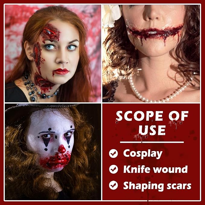 Scar Wax and Fake Blood Gel Set Scar Wax Kit with Spatula for Wound Modeling Skin Wax Fake Nose SFX Zombie Vampire Cosplay Makeup Halloween Special Effects Makeup