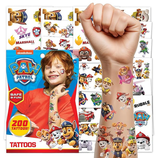 Savvi - 200 Paw Patrol Temporary Tattoos for Kids Skin-Safe Ink, Great for Birthday Parties and Game Nights, Boys and Girls Ages 4-12+, Made in the USA