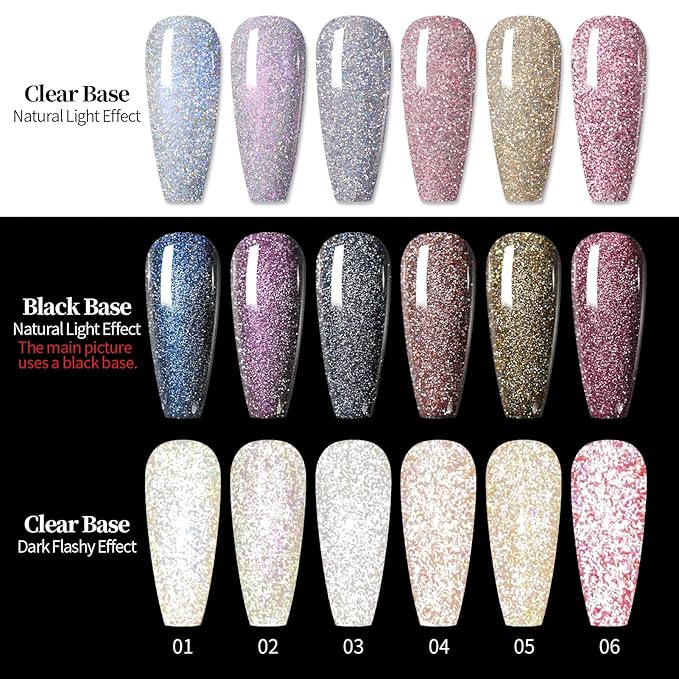 Born Pretty Reflective Glitter Gel Polish Christmas Gold Silver Glitter Sparkly Shiny Disco DJ LED Gel Nail Polish Nail Varnish 6PCS 7ML