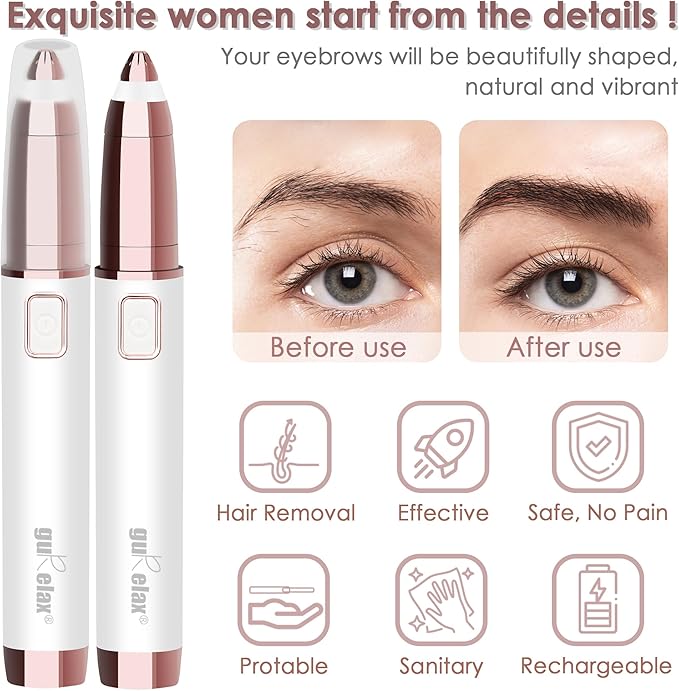 gurelax Electric Eyebrow Razor for Women,Eyebrow Hair Remover, Painless Eye Brow Trimmer Shaper with LED Light, USB Rechargeable, Eye Brow and Face Epilator as Stockings Stuffers