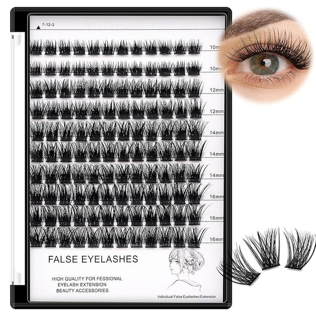 Bodermincer 120 Clusters 10mm+12mm/12mm+14mm/14mm+16mm Mixed Wide Cluster False Eyelash Individual Cluster EyeLashes Grafting Fake False Eyelashes Eyelash Extension (Black 10-12-14-16mm Mixed)