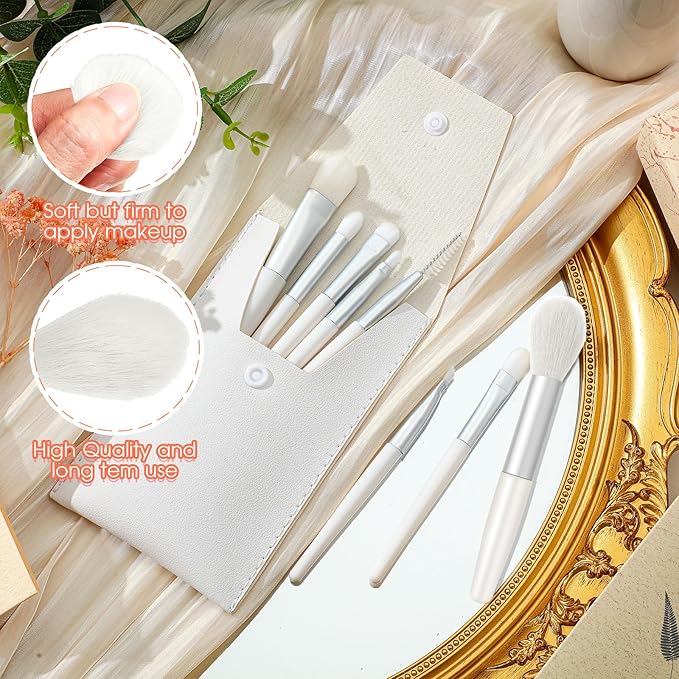 Tioncy 12 Sets Travel Makeup Brush Set Bulk Brushes Bag Bridesmaid Gift Synthetic Fibre Face Make up Brushes Angled Blush Brush for Wedding Bridal Shower Favors Bachelorette Party Gift(White)