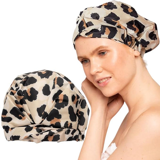 Kitsch Luxury Shower Caps for Women Reusable Waterproof - Large Shower Cap for Women and Men, Non-slip, Quick-dry Hair Cap for Long & Short Hair, Comfortable and Stylish Design - Leopard