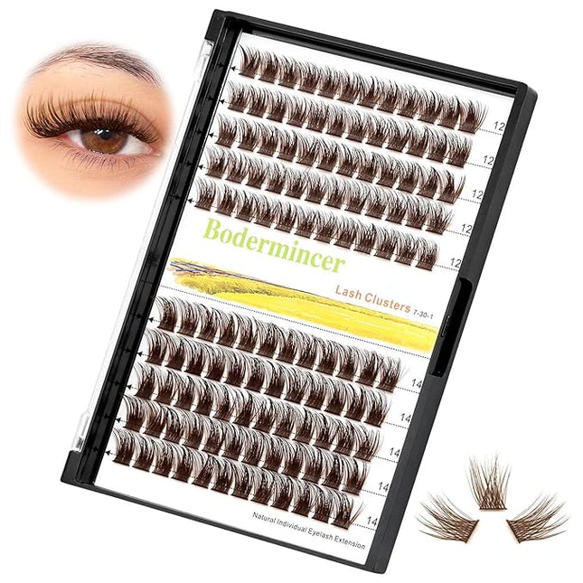 Bodermincer 120 Clusters 10mm+12mm/12mm+14mm/14mm+16mm Mixed Wide Cluster False Eyelash Individual Cluster EyeLashes Grafting Fake False Eyelashes Eyelash Extension (Brown 12mm+14mm Mixed)