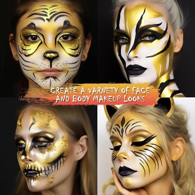BOBISUKA Gold Face Body Paint Liquid Texture Washable Non Toxic Facepaint Fast Drying Metallic Gold Foundation Makeup for Halloween Cosplay SFX Costume Party Large Capacity(130ml)