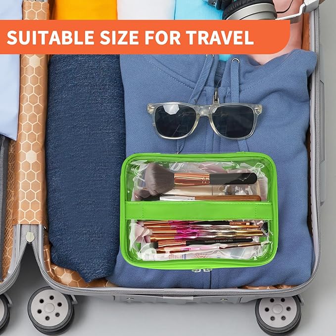 HAOGUAGUA Double Layer Clear Cosmetic Bag Makeup Bag, Waterproof Travel Toiletry Bag, Transparent PVC Pouch Organizer (Green)