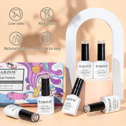 RARJSM French Manicure Gel Polish Set, Light Pink Gel Nail Polish, White Nude Glitter Nail Polish Set 6PCS 7.5ML Gelpolish Colors for All Seasons Nail Art DIY Home