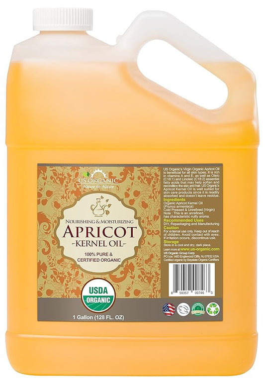 US Organic Apricot Kernel Oil, USDA Certified Organic,100% Pure & Natural, Cold Pressed Virgin, Unrefined, Size for DIY and small manufacturers (128 oz (1 Gallon))