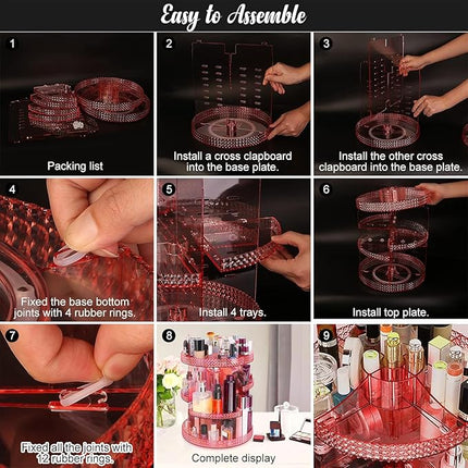 Pink 360 Makeup Organizer Carousel, Organizador De Perfumes, Acrylic Make Up Organizer, Large 7 Layers 360 Makeup Organizer, Fits Makeup Brushes, Lipsticks, Bathroom, Vanity, Plus Size Pink