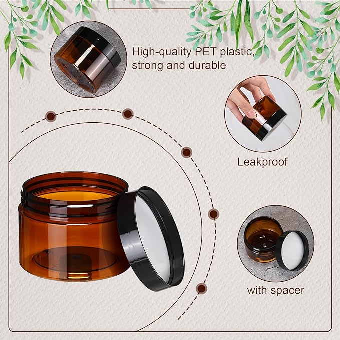 Tanlade 100 Pcs 4 oz Amber Plastic Cosmetic Jars with Lids Empty Leak Proof Container Refillable Cosmetic Jars Airtight for Cream, Lotion, Powder, Ointment, Beauty Products Travel Storage(Round)