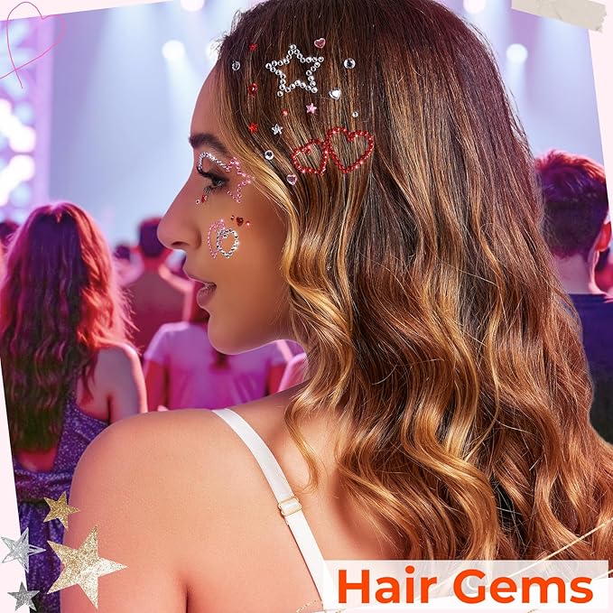 YGDZ Face Gems, Face Rhinestones Star Heart Self Adhesive Hair Gems, Festival Jewels Stickers Stick on, Rave Accessories, Face Jewels for Kids, Women