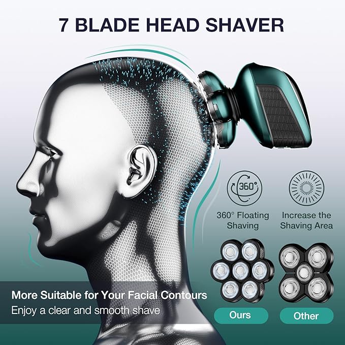 Head Shavers for Bald Men: 5-in-1 Electric Razor - Waterproof Shaving Grooming Kit for Balder - Turbo Speed & Precision Blades (Green)