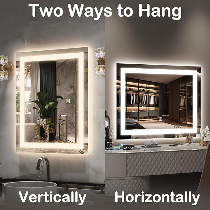 FENNIO 22" x 20" Vanity Mirror with Lights，LED Makeup Mirror，Hollywood Mirror with 3 Color Modes & Adjustable Brightness，Vanity Mirror Square White