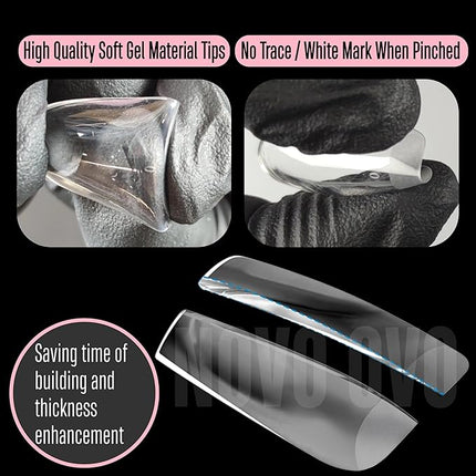 NOVO OVO Extra Thick Coffin Nail Tips Press on Natural Curve, Medium Soak Off Soft Gel Fake Nail Extension, Full Cover Matte Cuticle False Nails for Acrylic French, Salon DIY x 14 Sizes 336 pcs