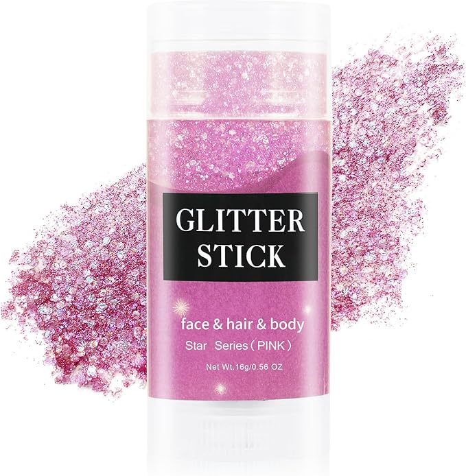MEICOLY Pink Body Glitter Stick,Pink Face Glitter,Sparkly Hair Glitter,Singer Concerts Lover Heart Chunky Glitter,Pink Glitter Makeup,Mermaid Glitter Face Paint,Waterproof