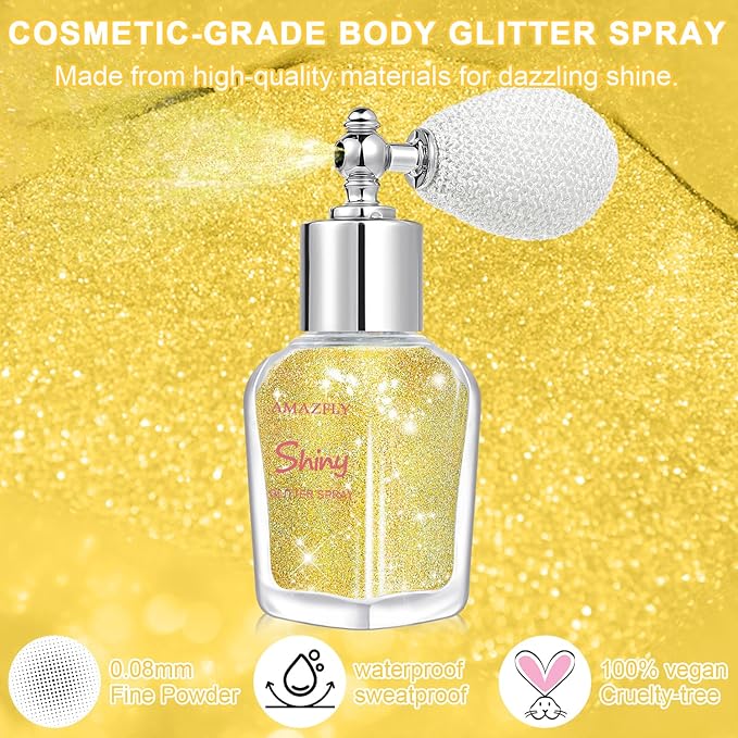 Hair and Body Glitter Spray, Shimmering Powder Sparkle Powder Makeup, Glitter Loose Sparkle Makeup for Body Highlighter,Festival Prom Rave Accessories (Gold)