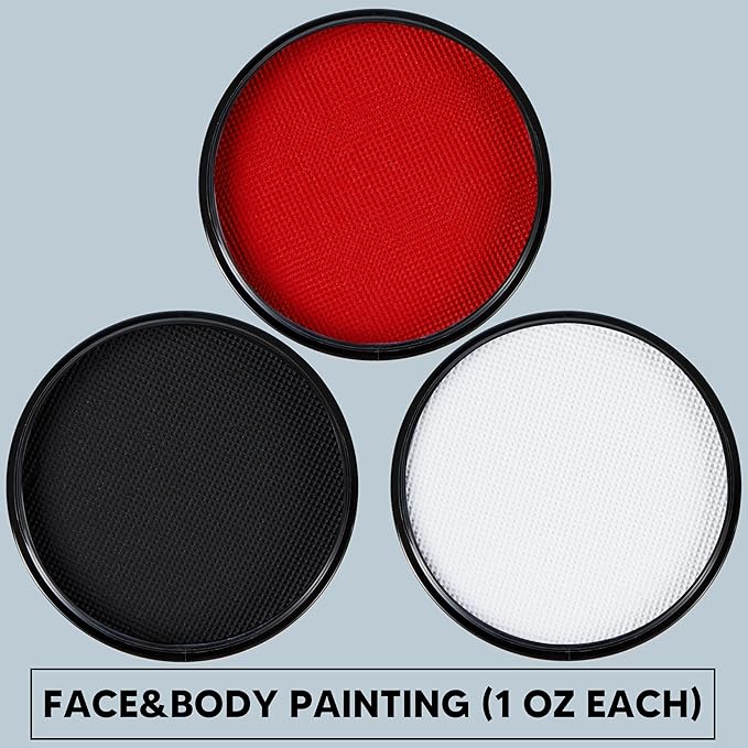 Spooktacular Creations 3PCS Halloween Makeup Face Body Paint Waterproof Foundation Cream Cake Tub, Halloween Party Cosplay Clown Sfx Costume Dress Up Makeup for Adult(1 Oz Each, White, Black, Red)