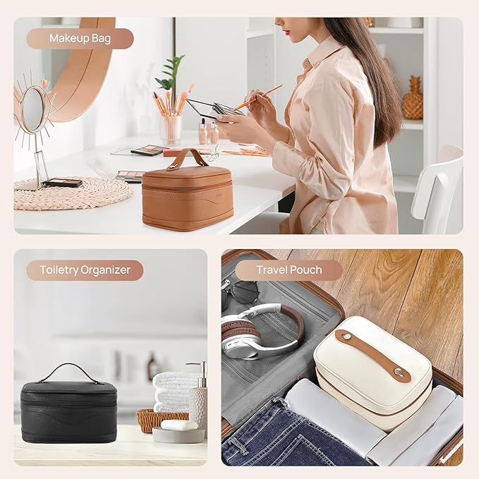 Telena Large Makeup Bag, Travel Toiletry Bag for Women, Vegan Leather Makeup Organizer Case Cosmetic Bag for Travel Essentials