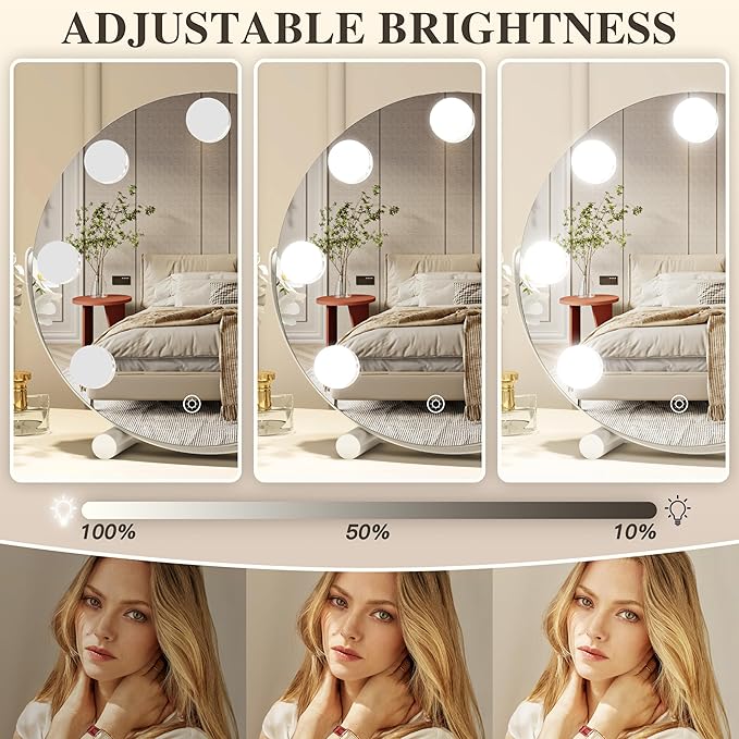 Vanity Mirror with Lights, 12 Inch Hollywood Mirror with Lights for Makeup Desk, LED Makeup Mirror with 7 Dimmable Bulbs for Bedroom Tabletop, Smart Touch Dimmable 3 Modes, 360° Rotation