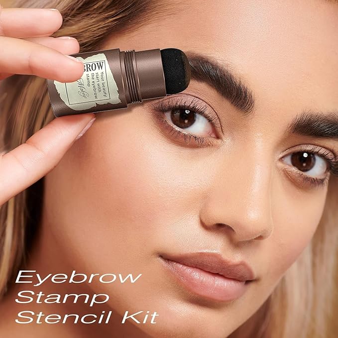 Eyebrow Stamp Stencil Kit - Eyebrow Powder and Eyebrow Stencils for Shaping with Eyebrow Brush, Long-Lasting Waterproof Brow Shaping Kit with 24 Reusable Thin & Thick Eyebrow Stencils (Dark Brown)